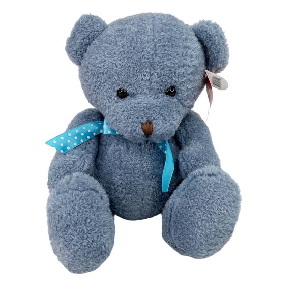 Gitzy Blue Teddy Bear Polka Dot Ribbon 160120 9.5" New - Picture 1 of 10